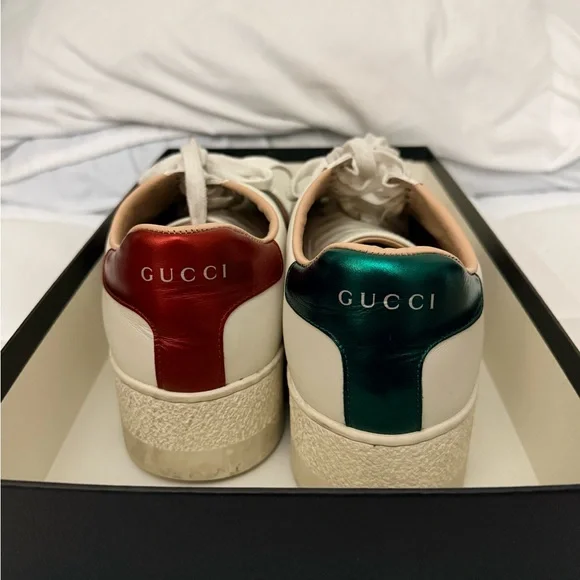 Gucci Calfskin Web Bee Embroidered Womens Ace Platform Sneakers 39 White - Picture 2 of 7